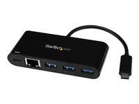StarTech.com HB30C3AGEPD USB‑C hub 3 porte med Gigabit Ethernet og 60 W pass‑through - Sort billede