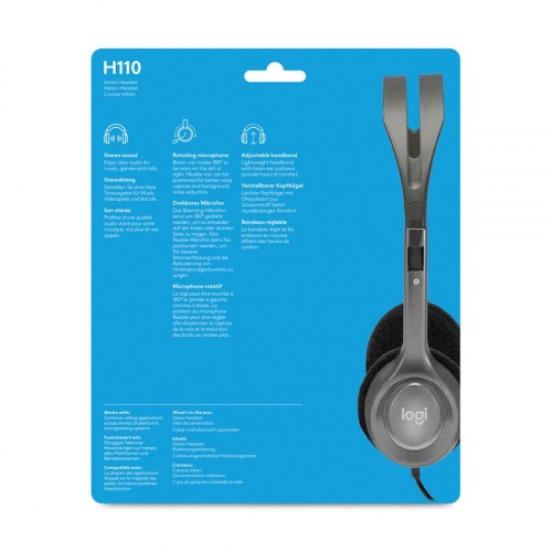 Logitech H110 kablet stereo headset med mikrofon - sort/grå