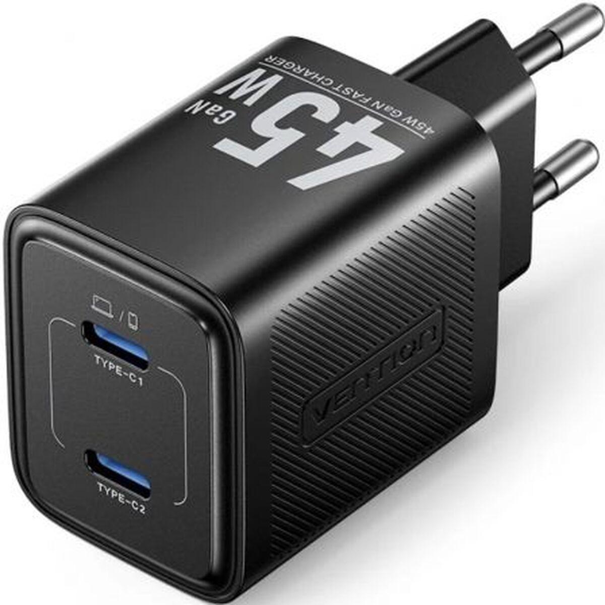 Vention FEFB0-EU GaN vægoplader 45 W - 2× USB-C (EU-stik)