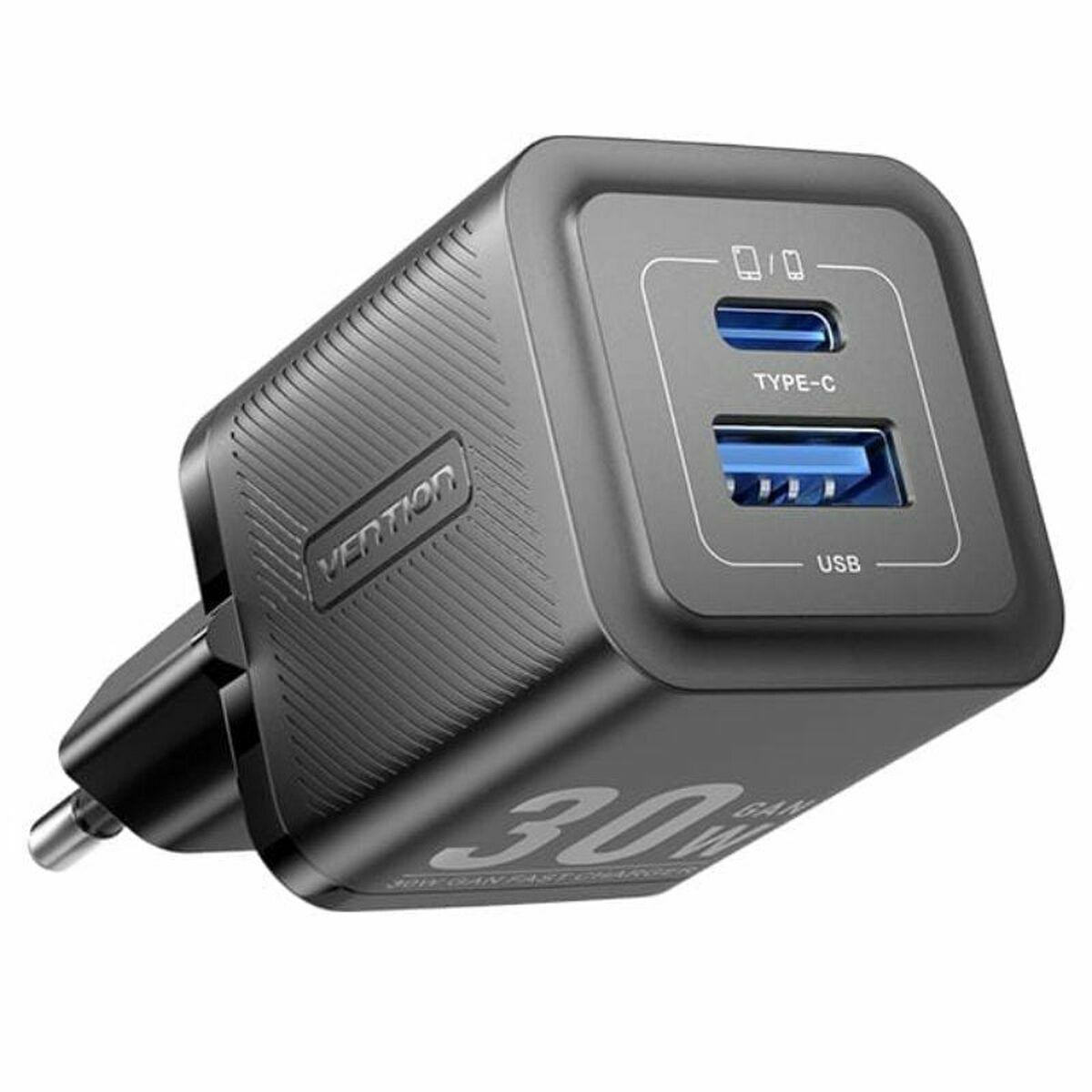 Ladowarka sieciowa, Vention, FEQB0-EU,USB-C, USB- A, 30W/30W, GaN (czarna)