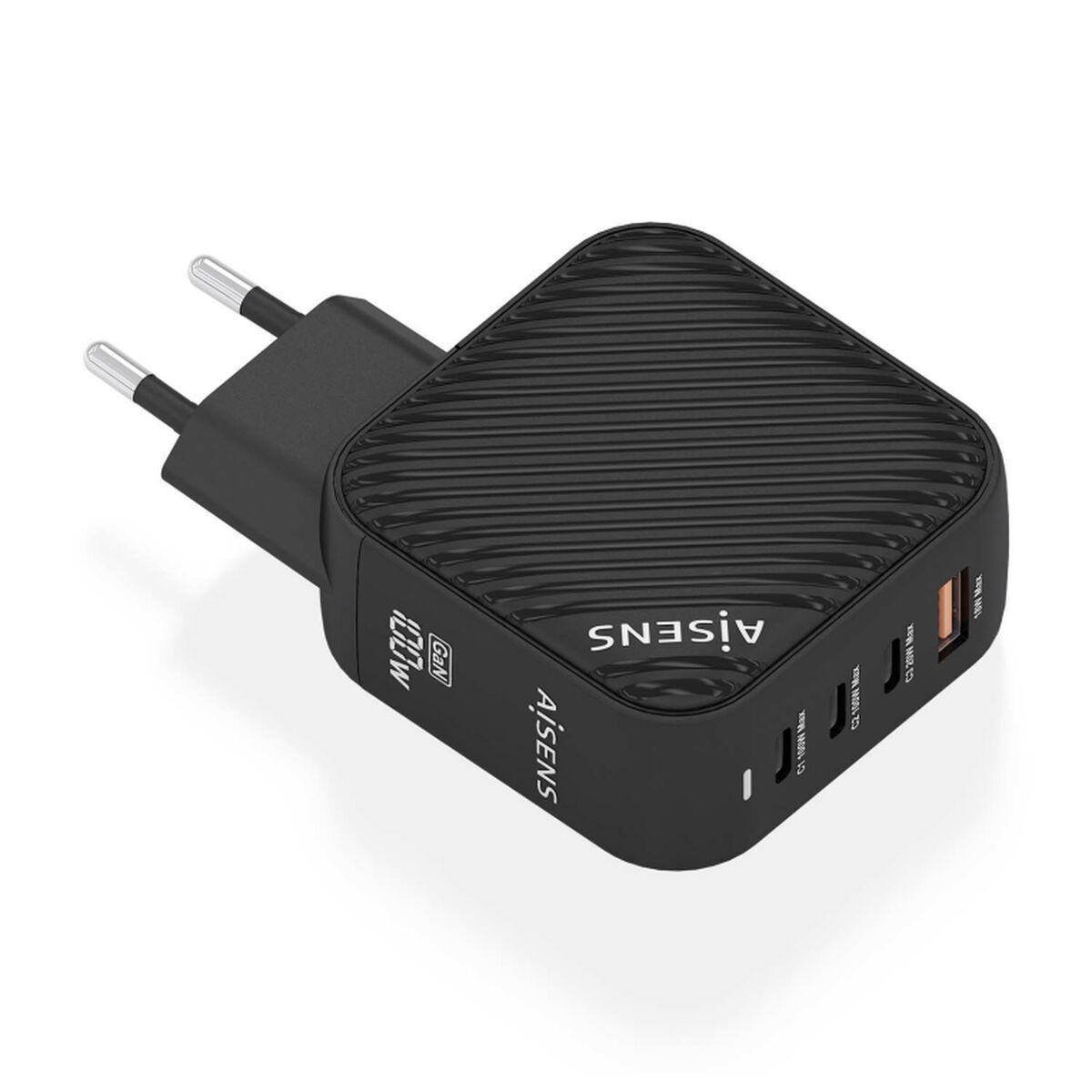 Aisens ASCH-100W4P029-BK vægoplader 100 W - sort, 3x USB-C + USB-A