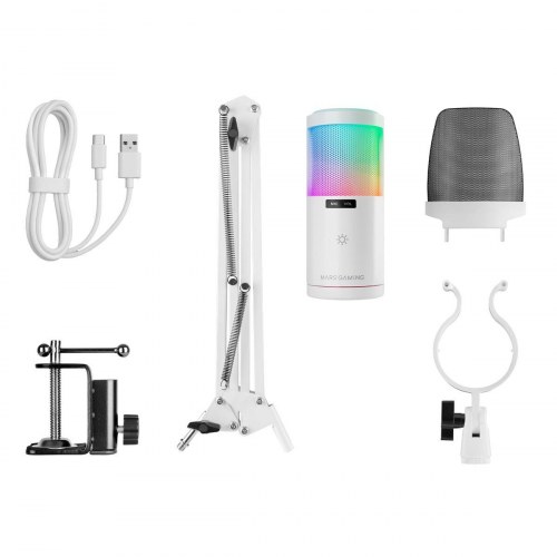 Mars Gaming MMICSCW USB mikrofon - hvid RGB til streaming og gaming