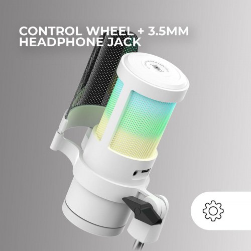 Mars Gaming MMICSCW USB mikrofon - hvid RGB til streaming og gaming