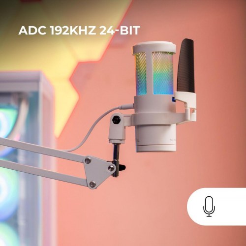 Mars Gaming MMICSCW USB mikrofon - hvid RGB til streaming og gaming
