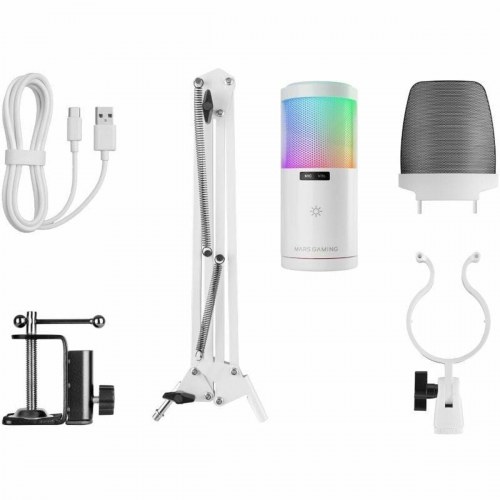Mars Gaming MMICSCW USB mikrofon - hvid RGB til streaming og gaming