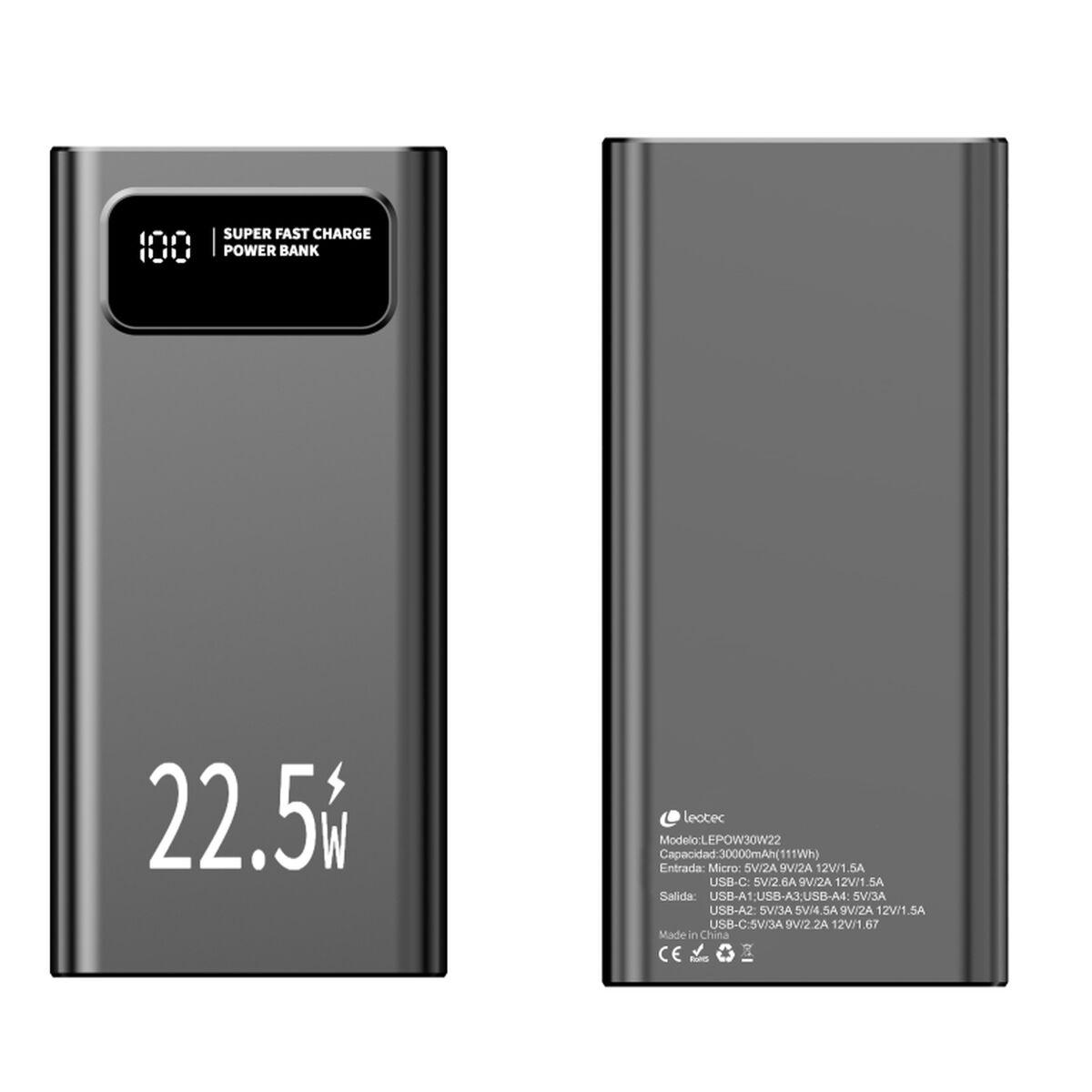 LEOTEC LEPOW30W22K powerbank - 30.000 mAh, 22,5 W, sort