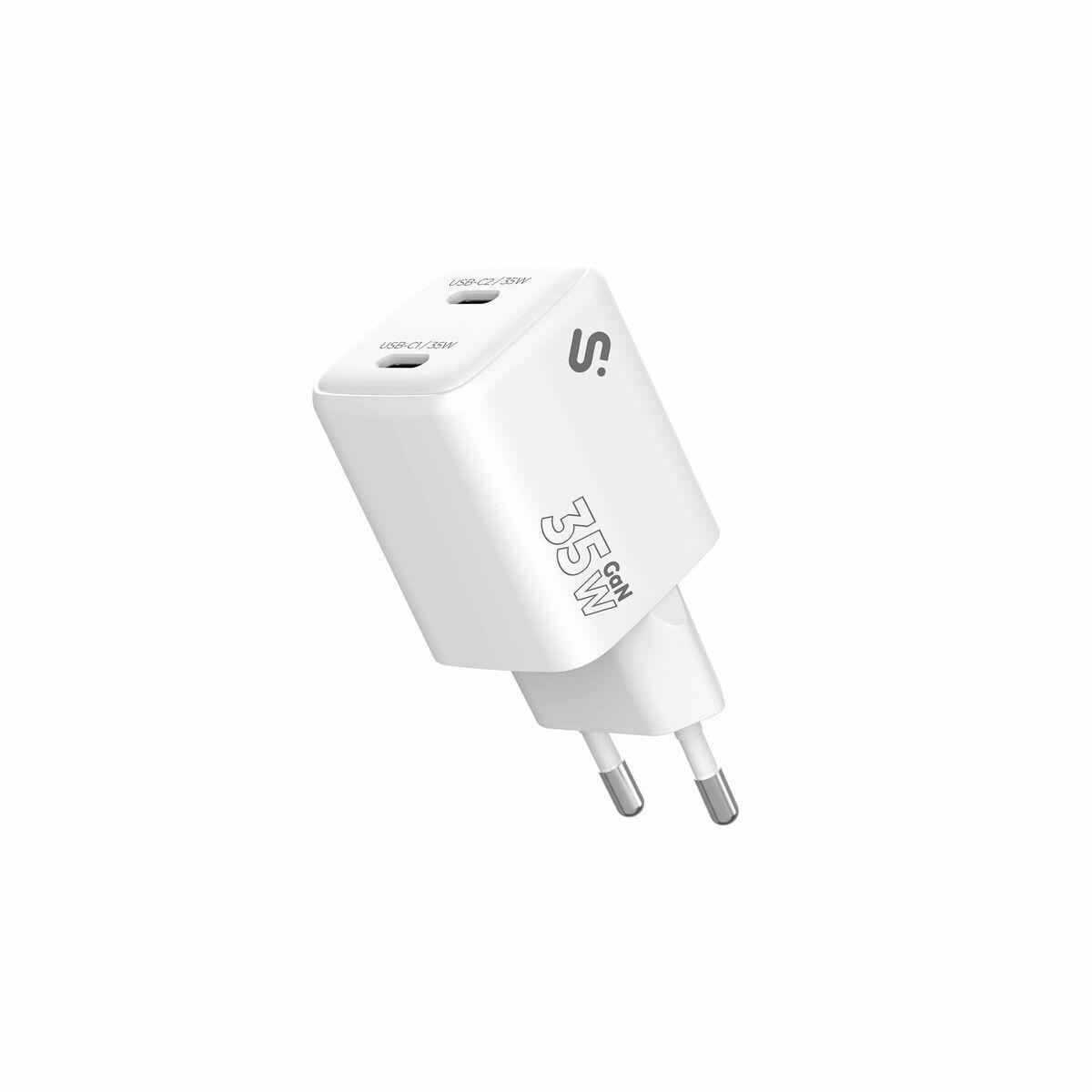 Subblim SUBCHG-6G3520 biloplader - hvid, 35 W GaN, 2× USB‑C