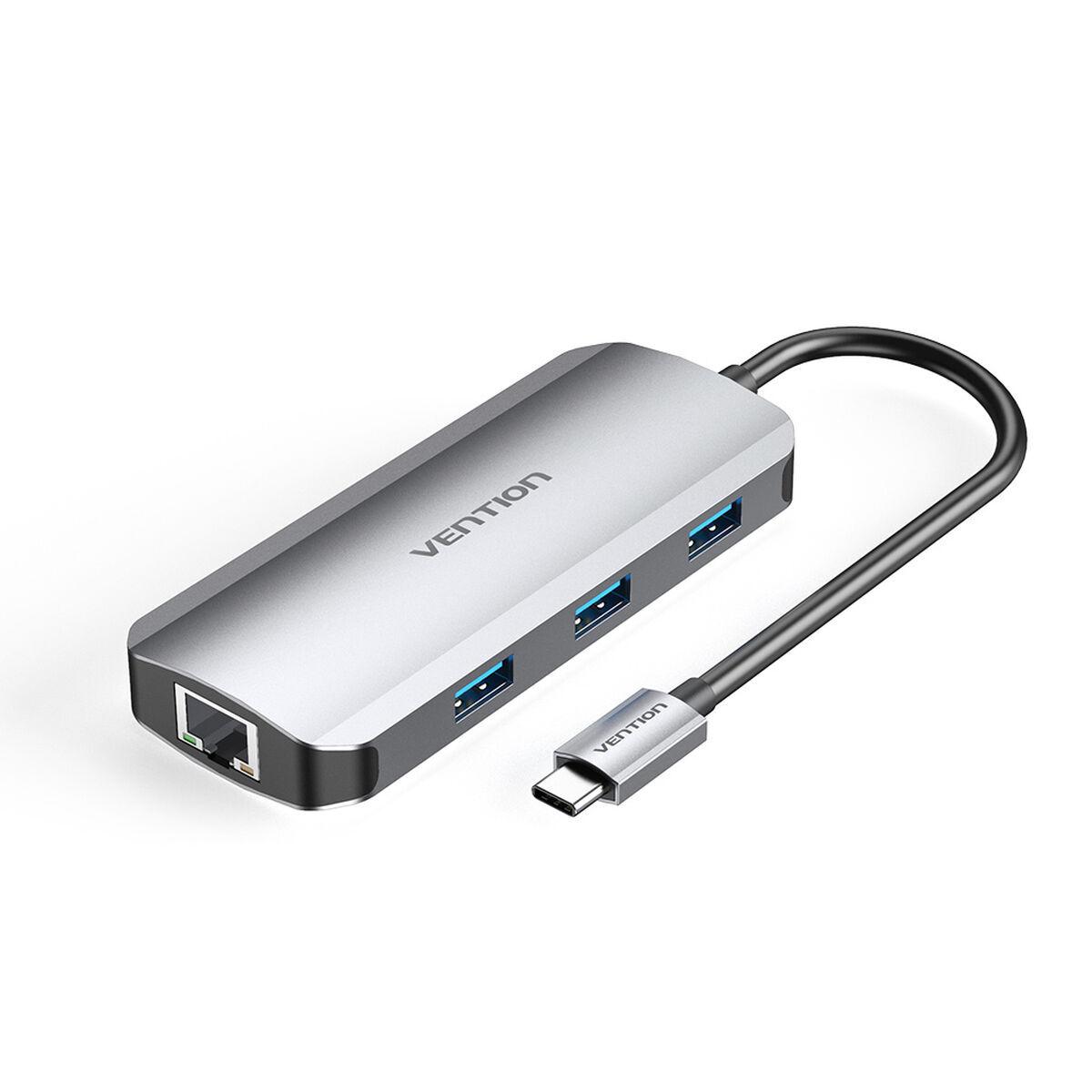 Vention TOHHB USB‑C hub med 3x USB 3.2, Gigabit Ethernet, 4K - Sølv