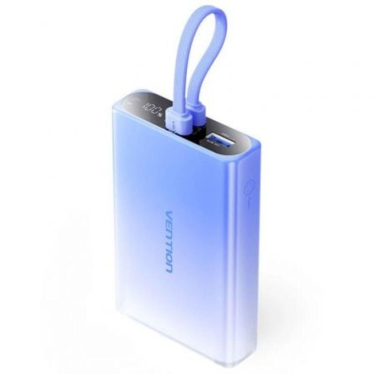 Vention powerbank 10.000 mAh med LED-display, USB‑C + Lightning + USB‑A, 22,5 W – blå