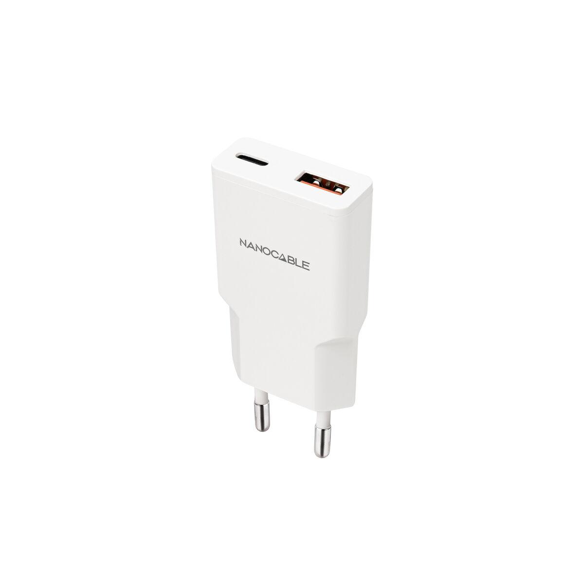 NANOCABLE 10.10.2025 vægoplader - 2 porte USB‑C + USB-A, hvid