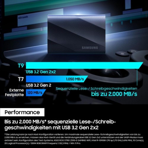 Samsung T9 bærbar SSD 1 TB - ekstern harddisk (USB 3.2)