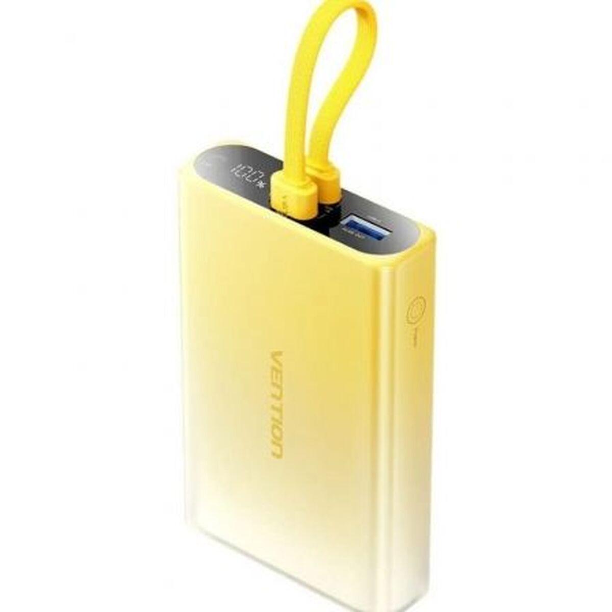 Vention powerbank 10.000 mAh med LED-display, USB‑C + Lightning + USB‑A, 22,5 W – gul