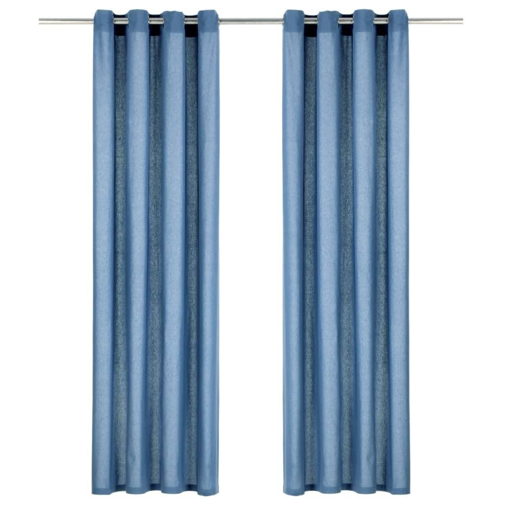 Gardiner med metalringe 2 stk. 140 x 245 cm bomuld blå