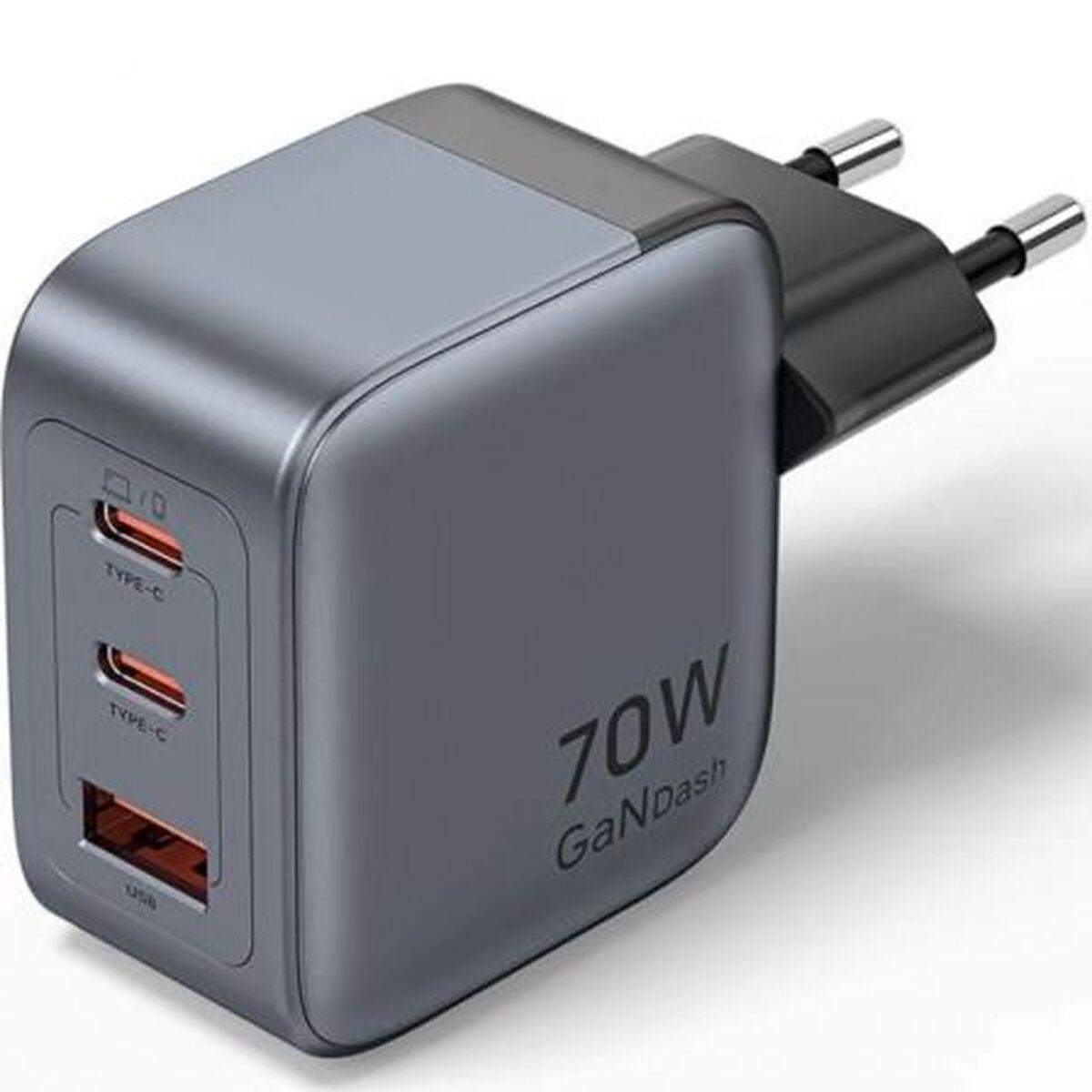 Vention 70W GaN væglader med PD – 2x USB‑C + 1x USB‑A (sort)