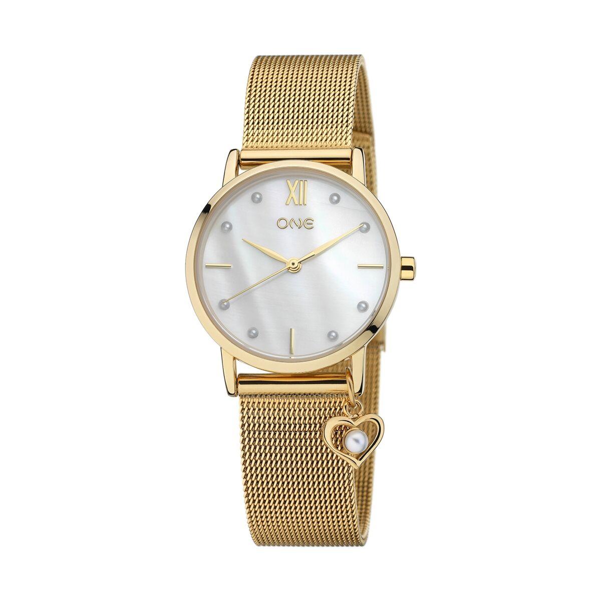 ONE OL9764BG51L dameur med meshrem - guld
