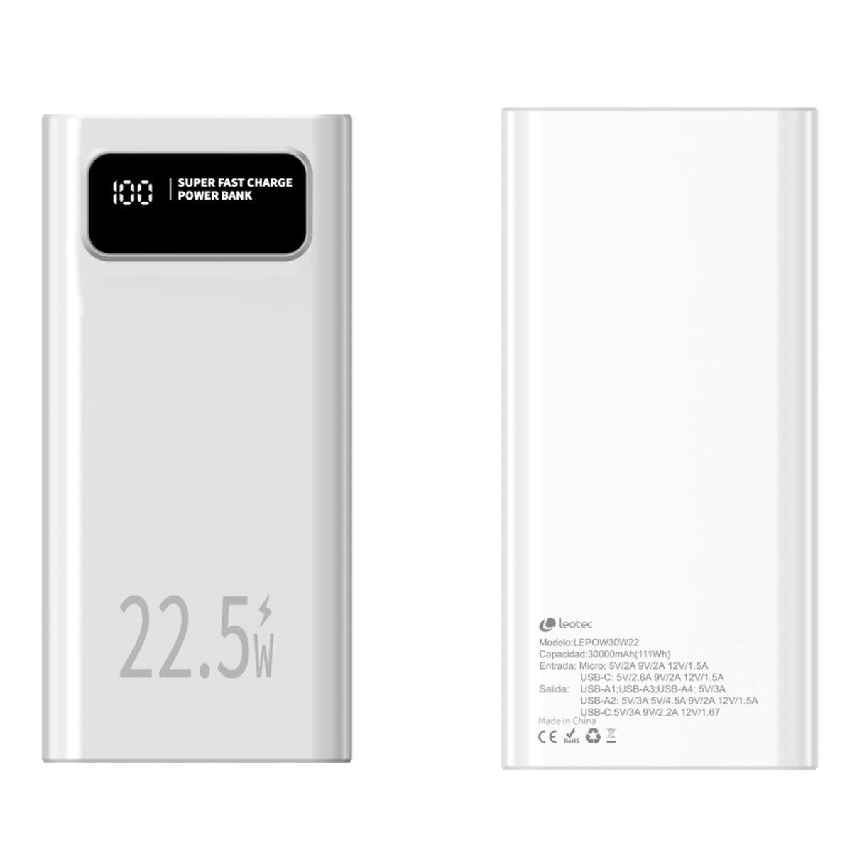 LEOTEC LEPOW30W22W powerbank - 30.000 mAh, 22,5 W, hvid