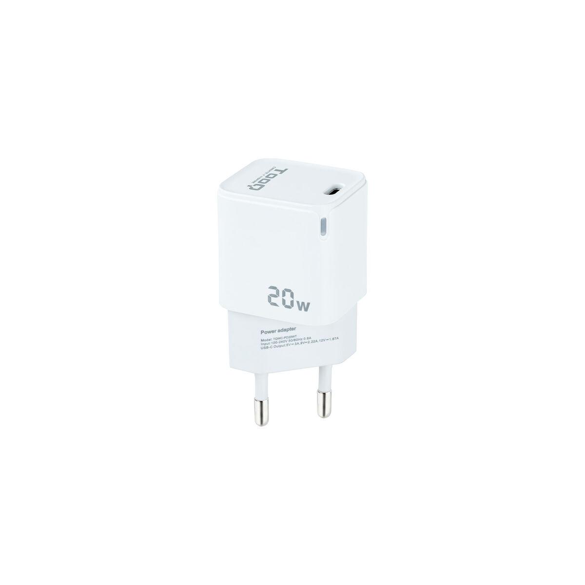 TooQ TQWC-PD20WT vægoplader - 20 W, USB-C/USB-A - Hvid