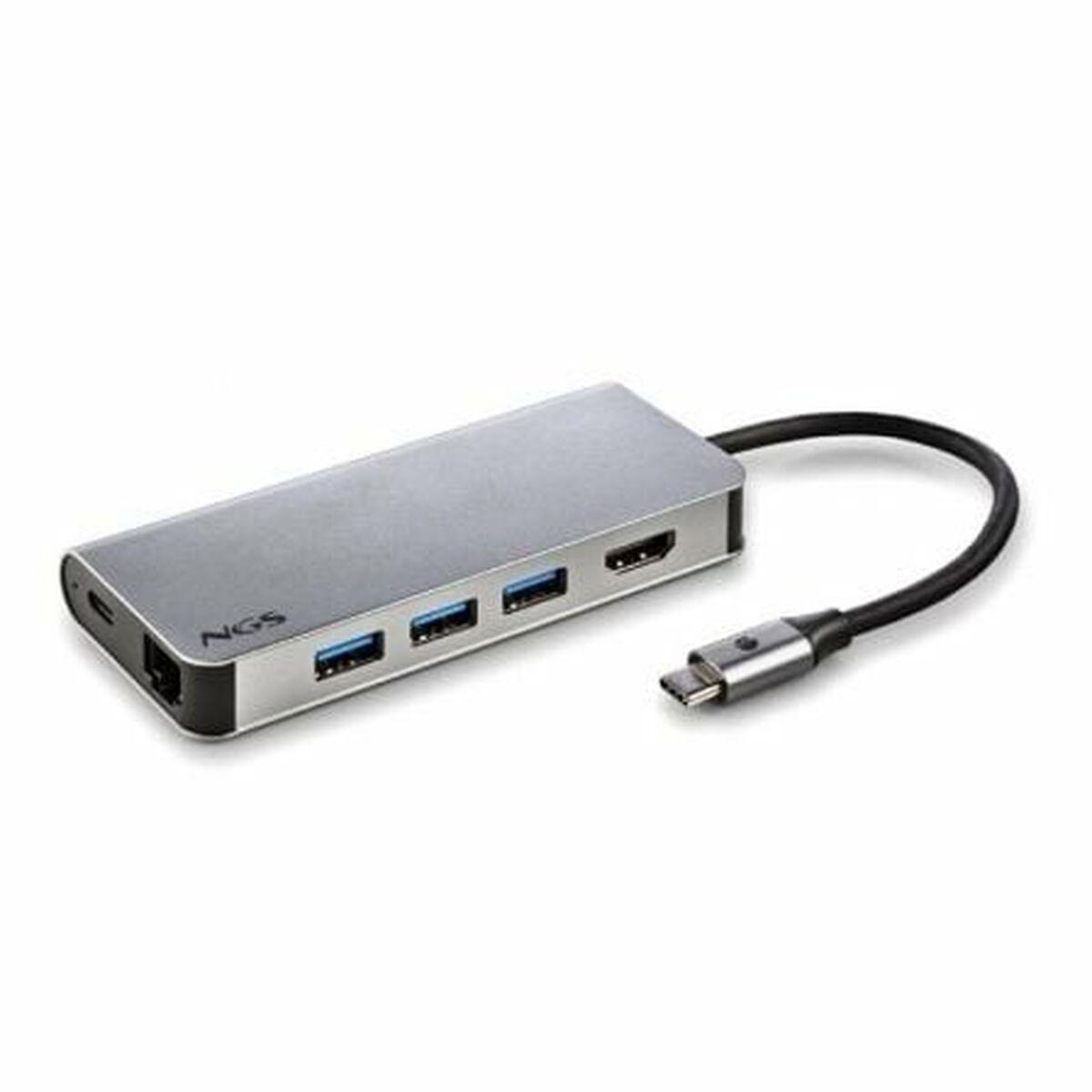 NGS WONDER DOCK 8 - USB-C hub i sølv med HDMI, RJ45 og 3x USB-A