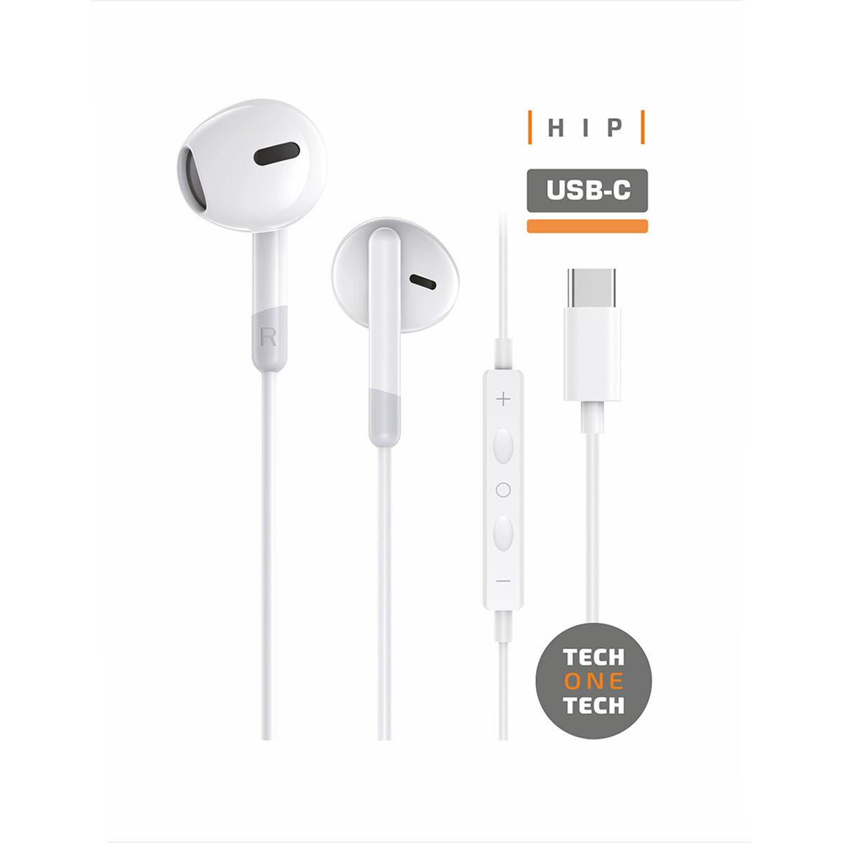 Tech One Tech TEC1301 in-ear headset med USB-C og mikrofon - Hvid