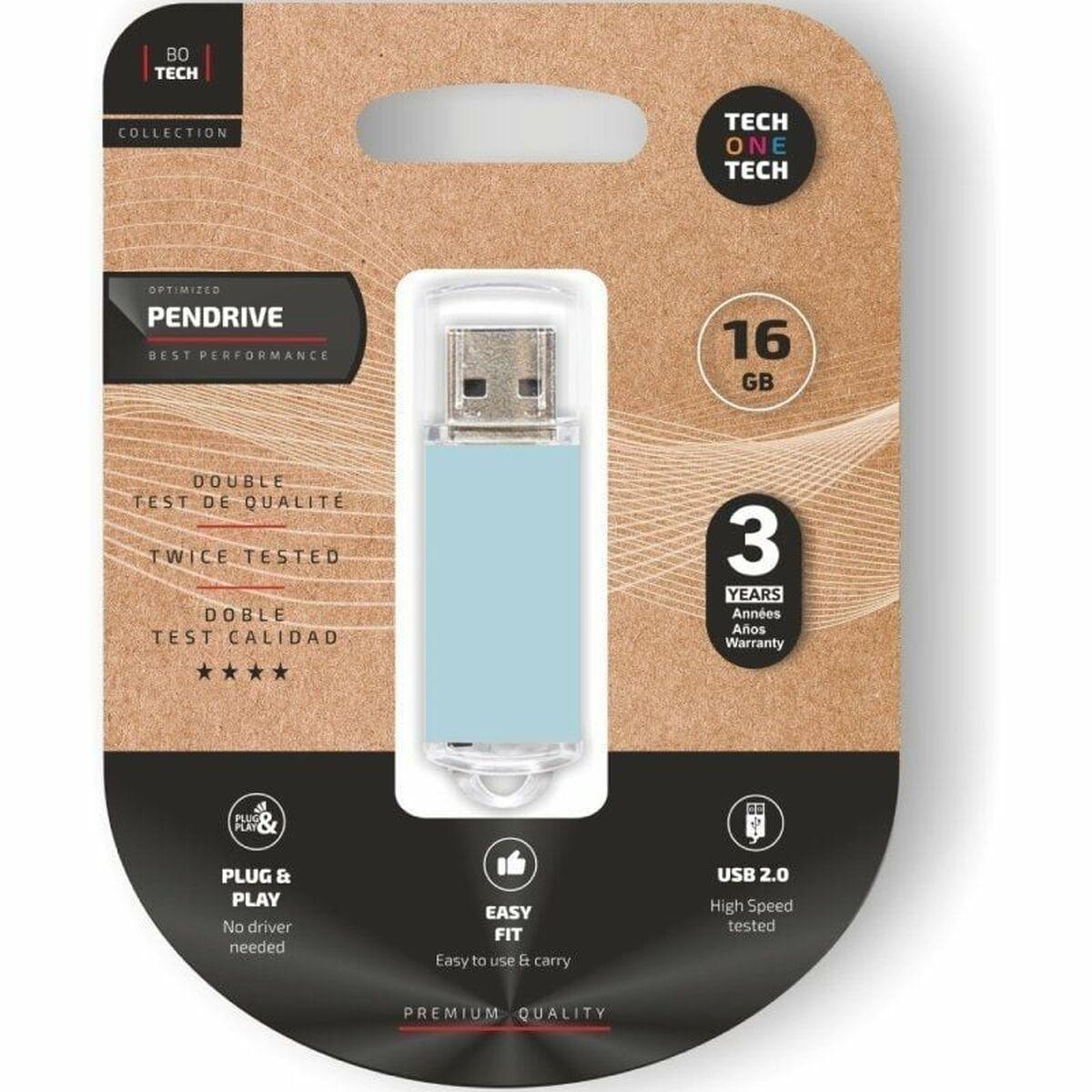 Tech One Tech TEC3010-16 USB-stick 16 GB - Blå (USB 2.0)