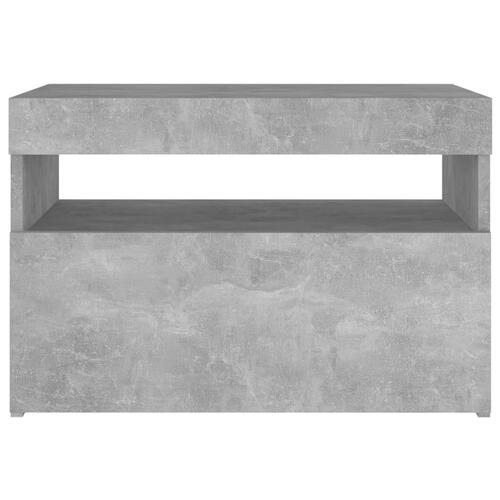 Sengebord med LED-lys 60x35x40 cm betongrå