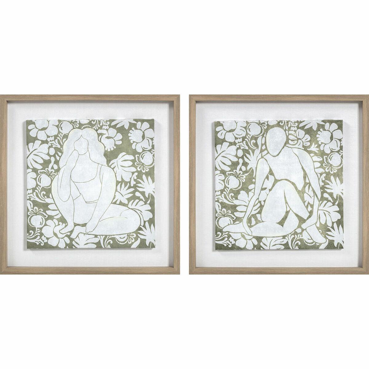 Lærredsbilleder - Floral, 2 stk., hvid/grøn, 42 × 42 cm (OUTLET D)