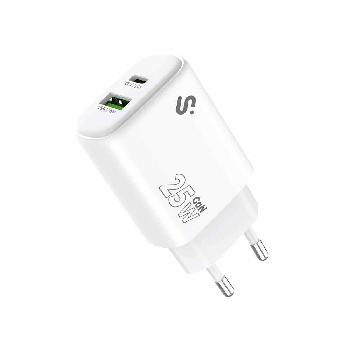 Subblim SUBCHG-6G2510 biloplader - hvid, 25 W GaN, USB‑C + USB-A
