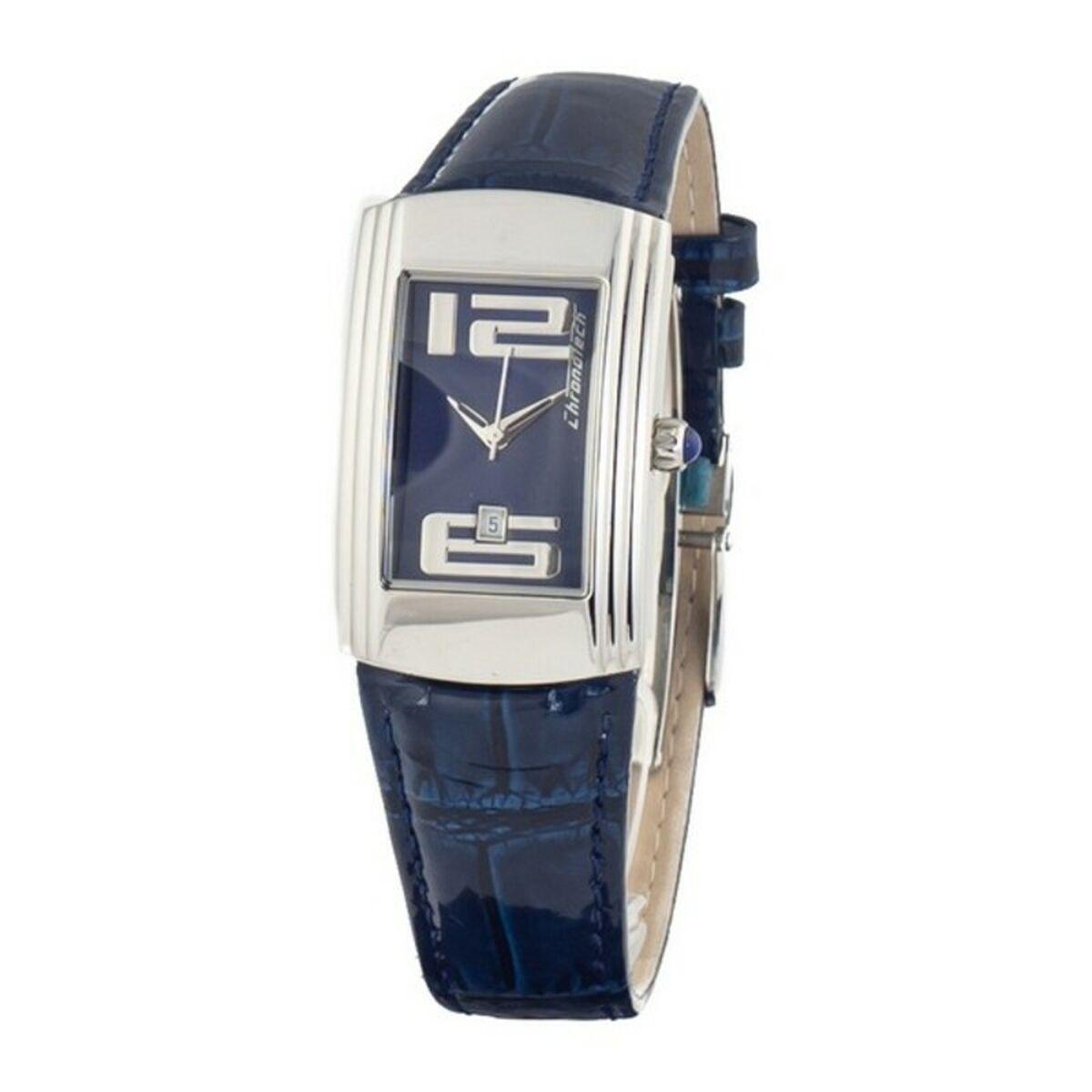 Chronotech CT7017L-09 dameur - blå læderrem, sølv urkasse (OUTLET B)