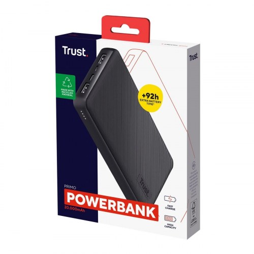 Trust Primo powerbank 20.000 mAh - sort, 3 porte