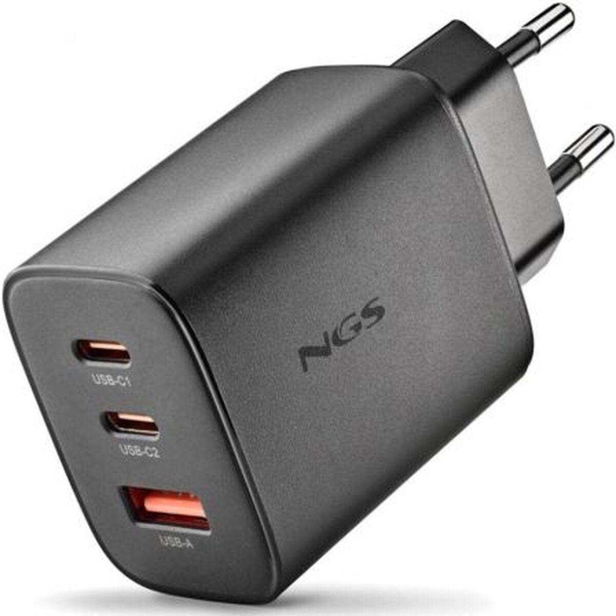 NGS ERA65WBLACK GaN vægoplader 65 W - 2x USB‑C + USB-A (EU-stik)
