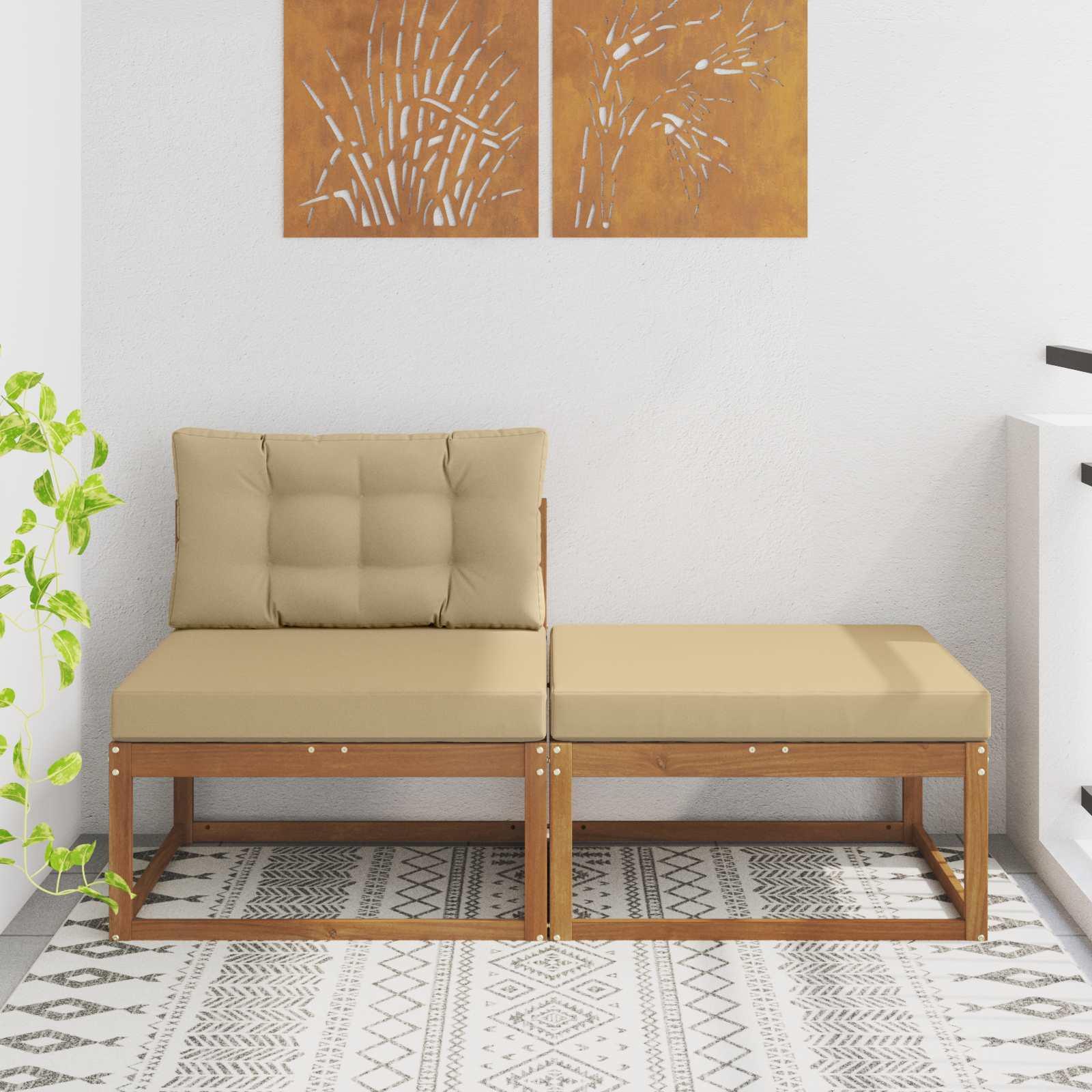 Udendørs 79 X 79 X 37 Cm - Naturlig og beige / Midter +fodskammel