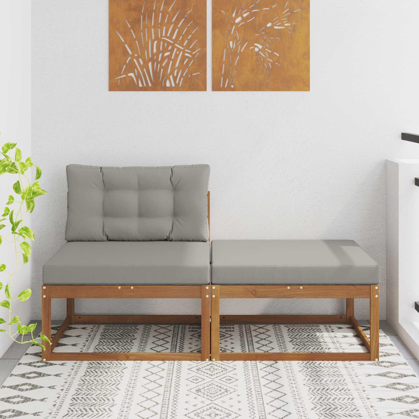 Udendørs 79 X 79 X 37 Cm - Naturfarvet og lysegrå / Midter +fodskammel
