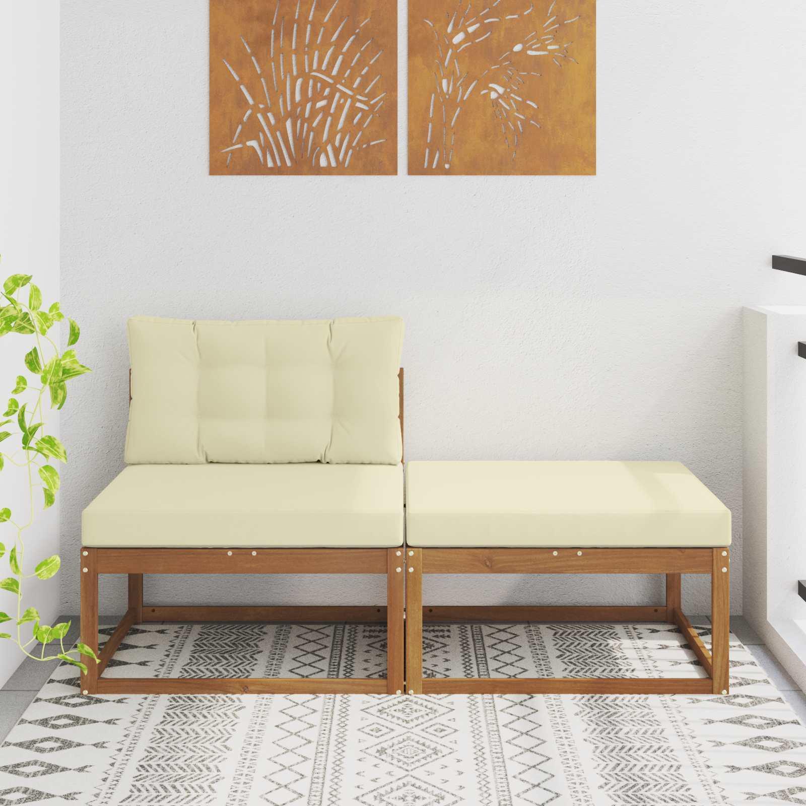 Udendørs 79 X 79 X 37 Cm - Natur og cremefarvet / Midter +fodskammel