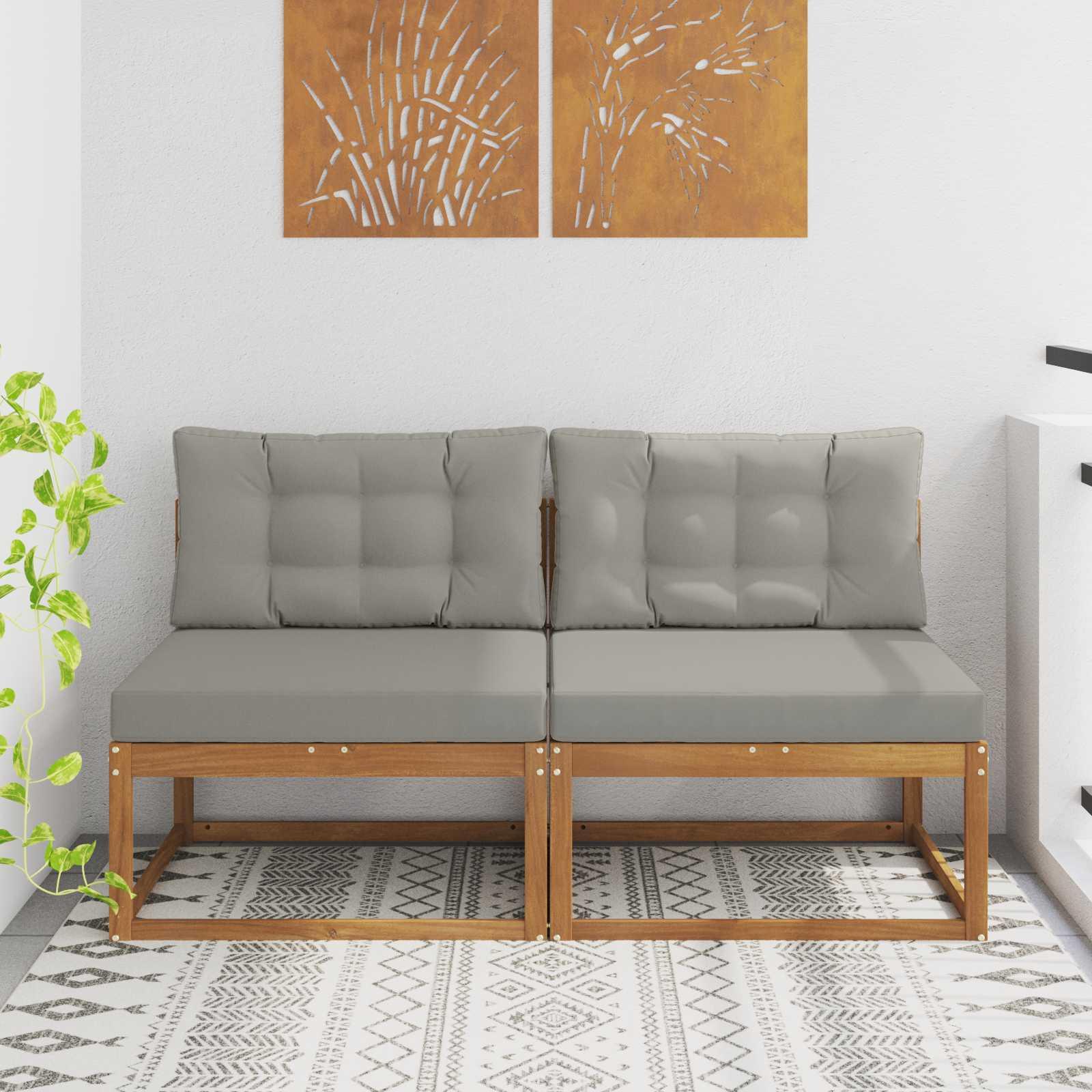 Udendørs 79 X 79 X 37 Cm - Naturfarvet og lysegrå / 2x midterdel