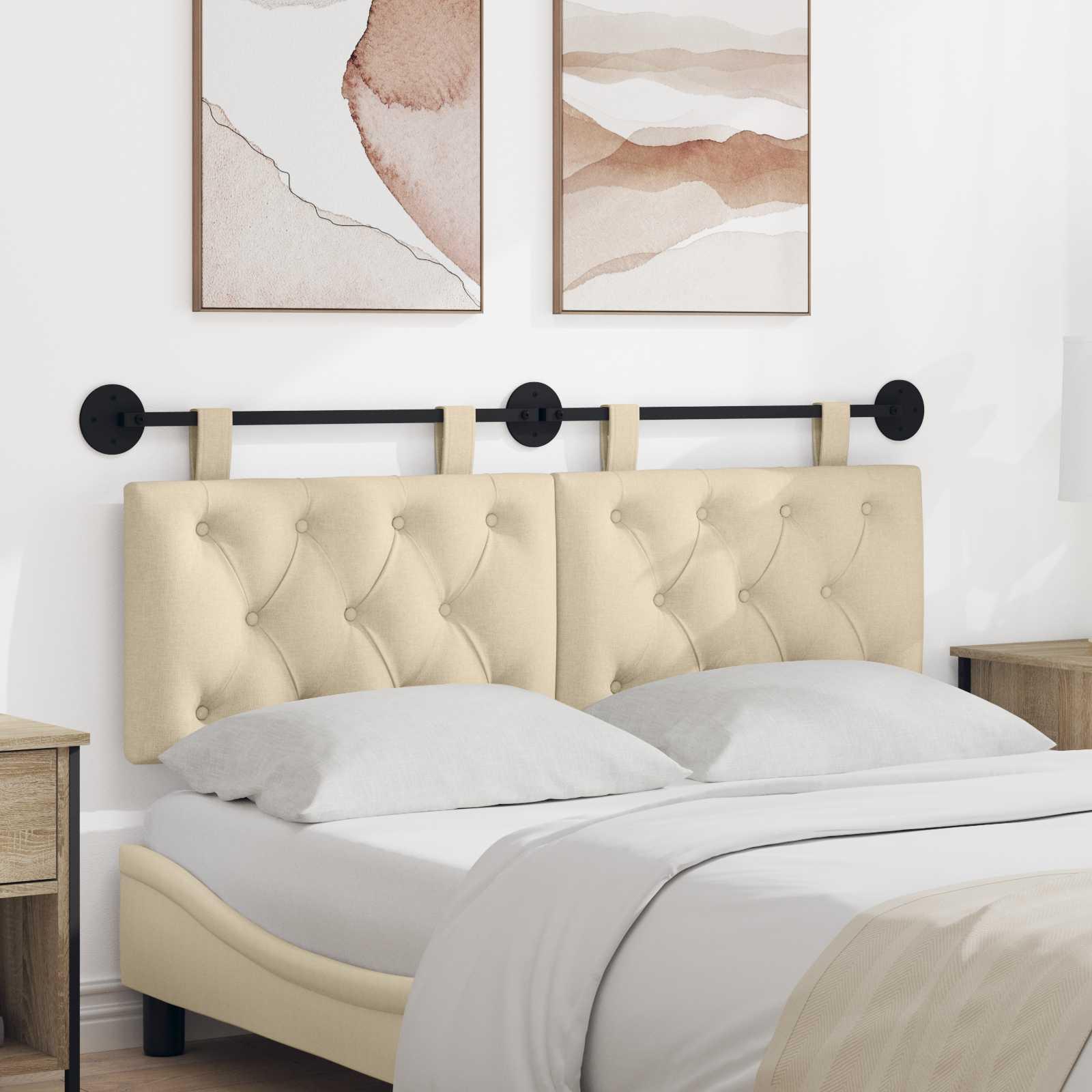 Hængende Hovedgavl Vægmonteret Creme 130 x 55 x 7 cm Stof