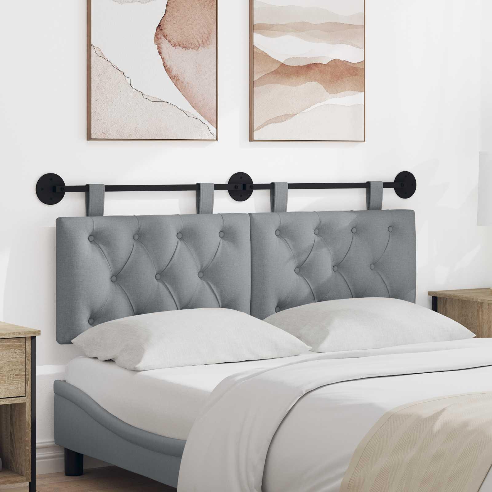 Hængende Hovedgavl Vægmonteret Lysegrå 130 x 55 x 7 cm Stof