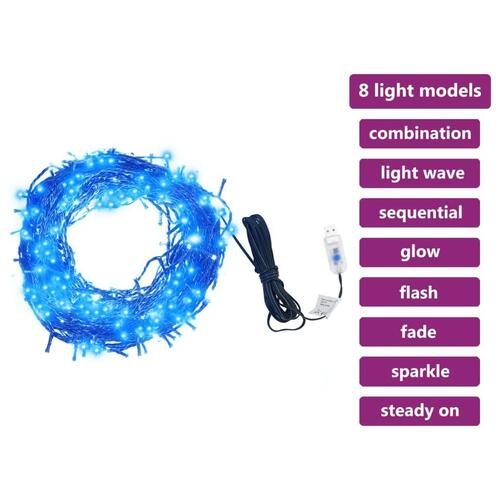 Lyskæde med 400 LED'er 40 m 8 lyseffekter blå