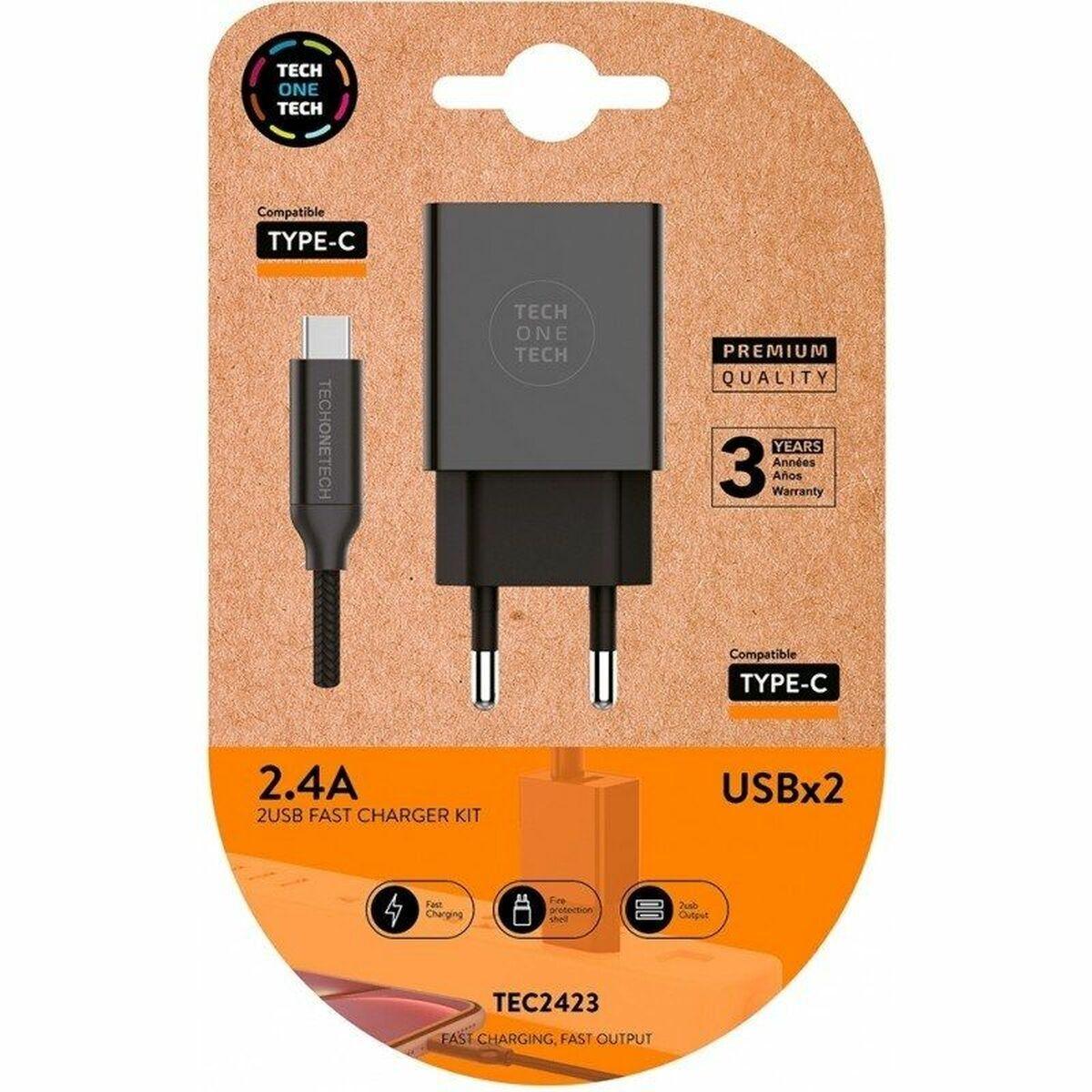 Tech One Tech TEC2423 vægoplader 2xUSB 12 W - Sort