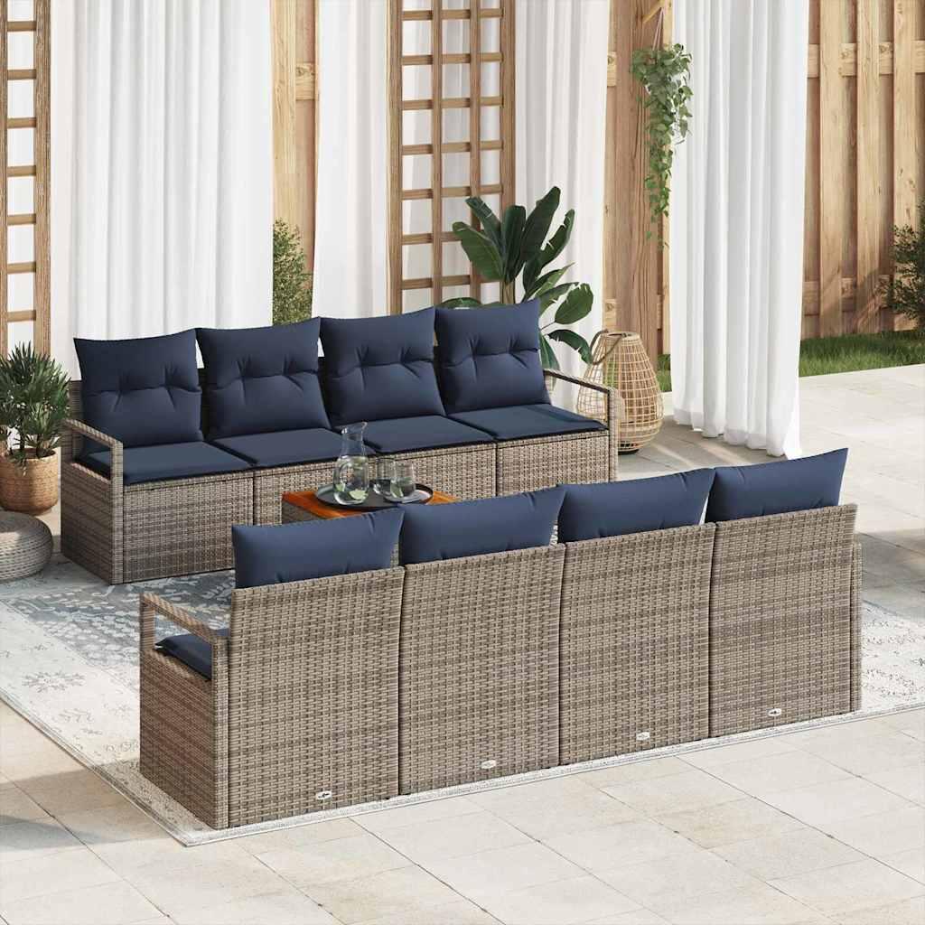 Havesofa Sæt med pude 9 stk Grå polyrattan