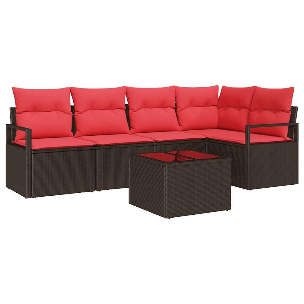 Sofa Sæt 6 stk Brun polyrattan