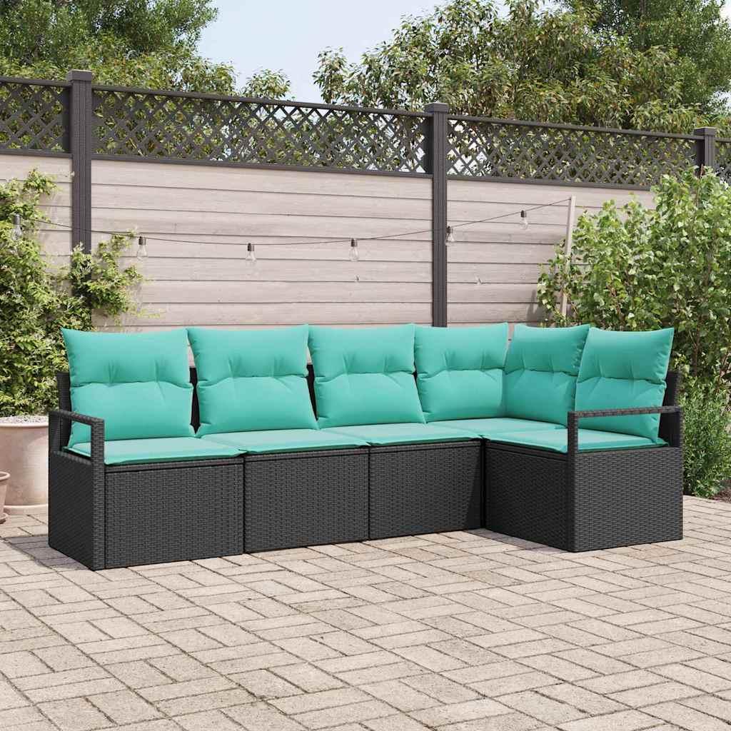 Sofa Sæt 5 stk Sort polyrattan