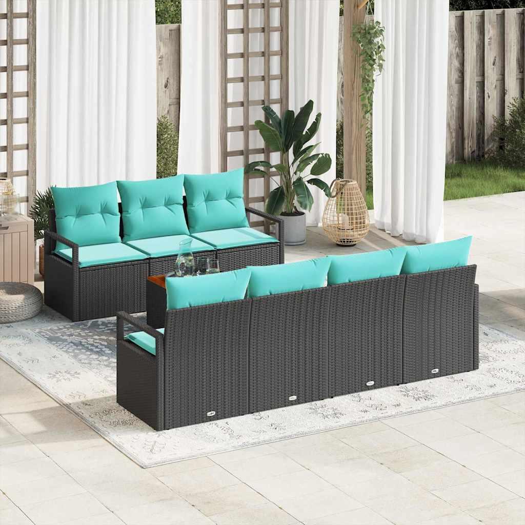 Havesofa Sæt med pude 8 stk Sort polyrattan