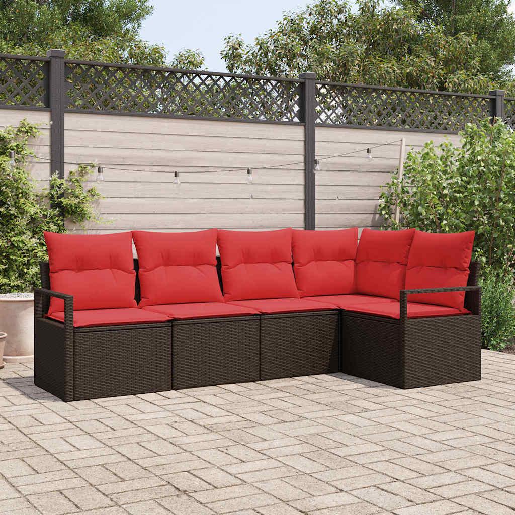 Sofa Sæt 5 stk Brun polyrattan