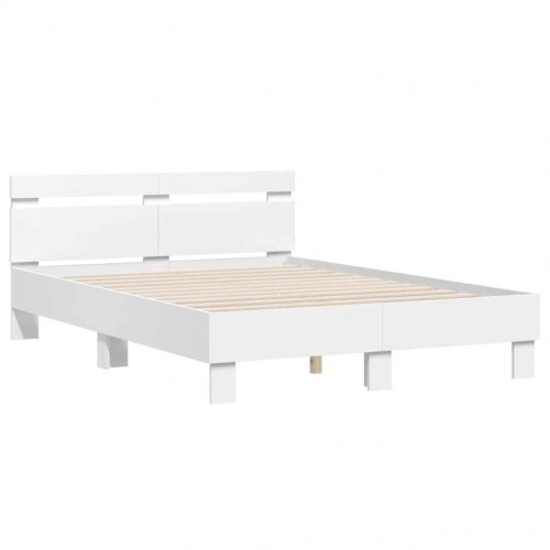 Sengestel med LED-lys - hvid 137 x 190 cm, konstrueret træ