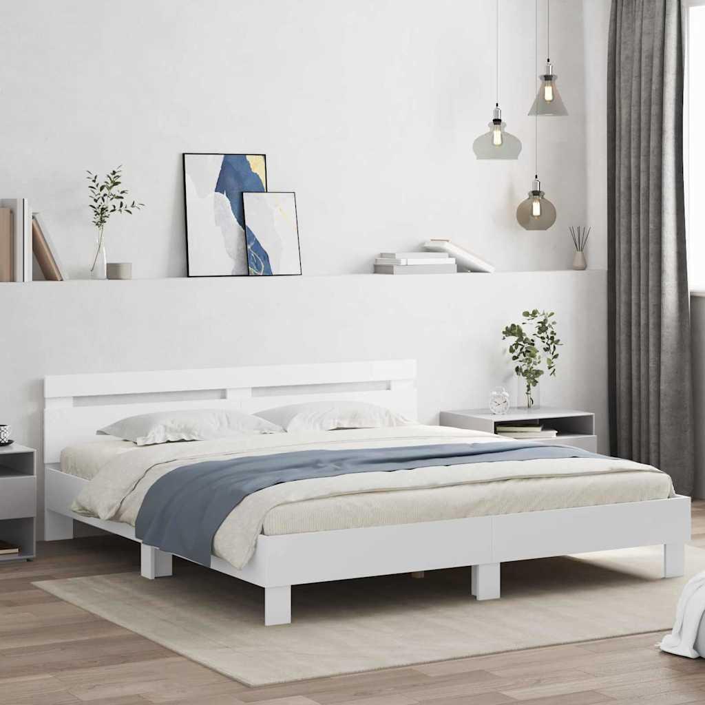Sengestel med LED Hvid 193 x 203 cm Konstrueret træ