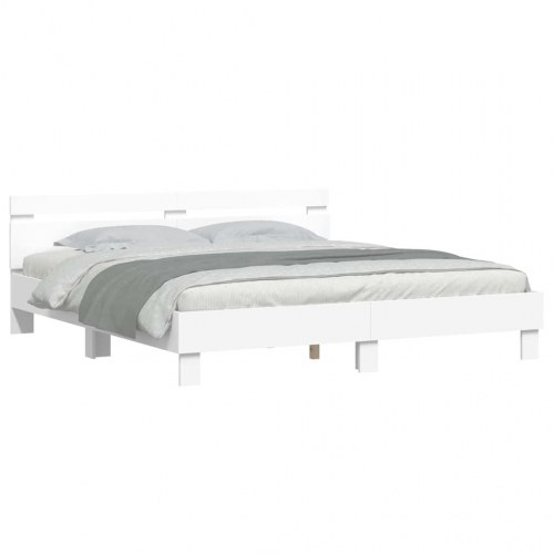 Sengestel med LED - hvid 193 x 203 cm i konstrueret træ
