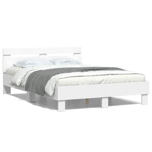 Sengestel med LED-lys - hvid 137 x 190 cm, konstrueret træ