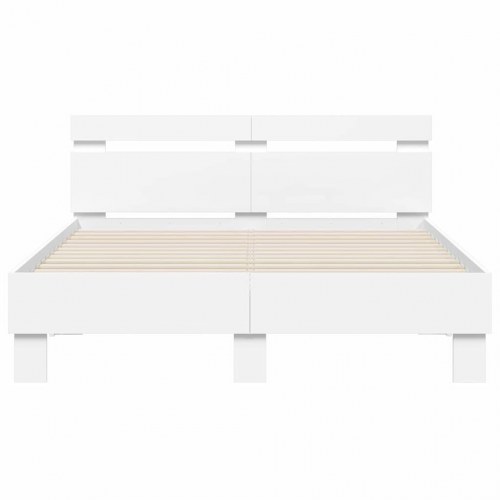 Sengestel med LED-lys - hvid 137 x 190 cm, konstrueret træ