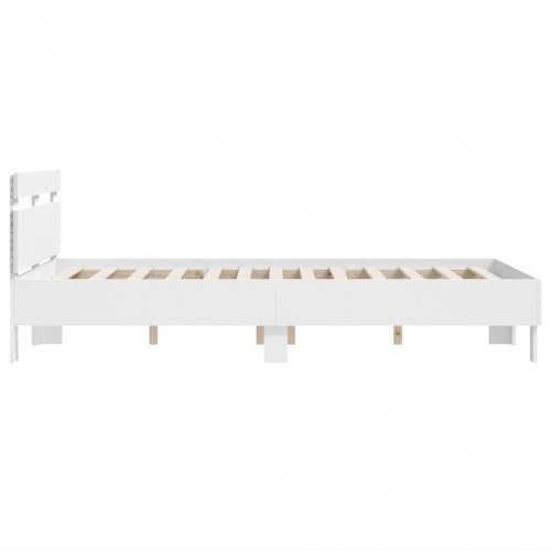 Sengestel med LED-lys - hvid 137 x 190 cm, konstrueret træ
