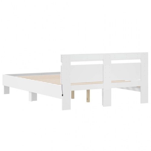 Sengestel med LED-lys - hvid 137 x 190 cm, konstrueret træ